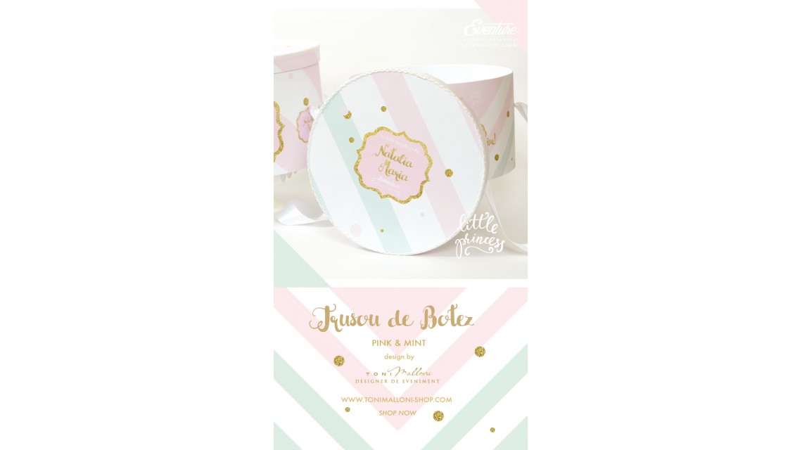 Trusou de botez pentru fete sau baieti modern, Pink & Mint 1